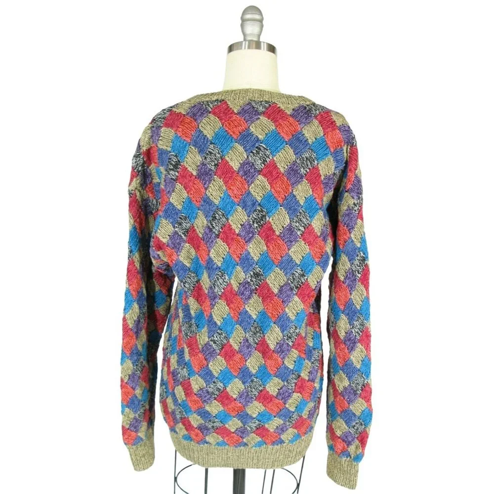 Vtg Northern Isles Size M Chunky Hand Knit Cotton Blend Diamond Tunic Sweater - Picture 3 of 4